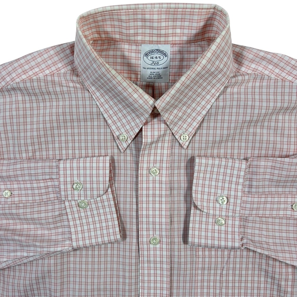 Brooks Brothers Shirt‎ Men's 16 4/5 Pink White Gingham Plaid  346